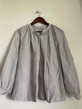 Lucky Brand Gray and White Striped Button-Down Shirt